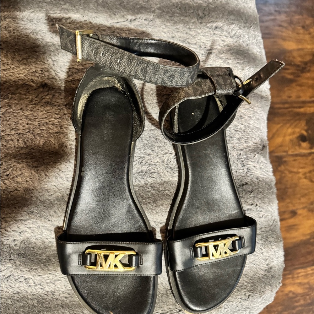 Michael Kors Black Sandals with Gold Accents
